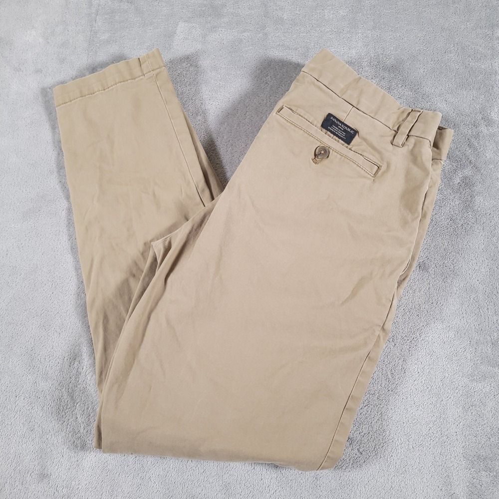 Banana Republic Chino Pants Men 33x32 Tan Lived-In Athletic Khakis Tapered Acorn